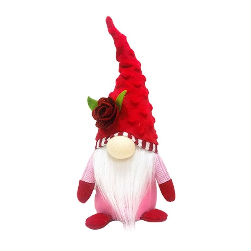 Rose Flower Gnome Plush Dolls Scandinavian Tomtes Valentines Day Table Ornament