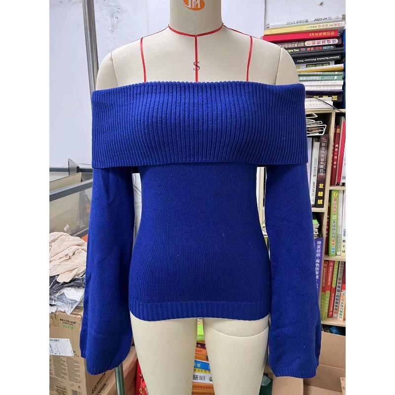 VEZFAA Maglioni monospalla a maniche lunghe con stampa tinta unita, casual, autunno inverno, da donna