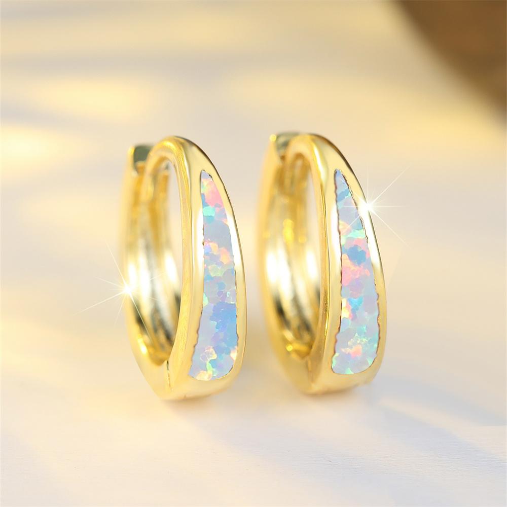 Blue White Green Purple Fire Opal Stone Round Hoop Earrings For Women Vintage Gold Color Wedding Jewelry Mother's Day Gifts