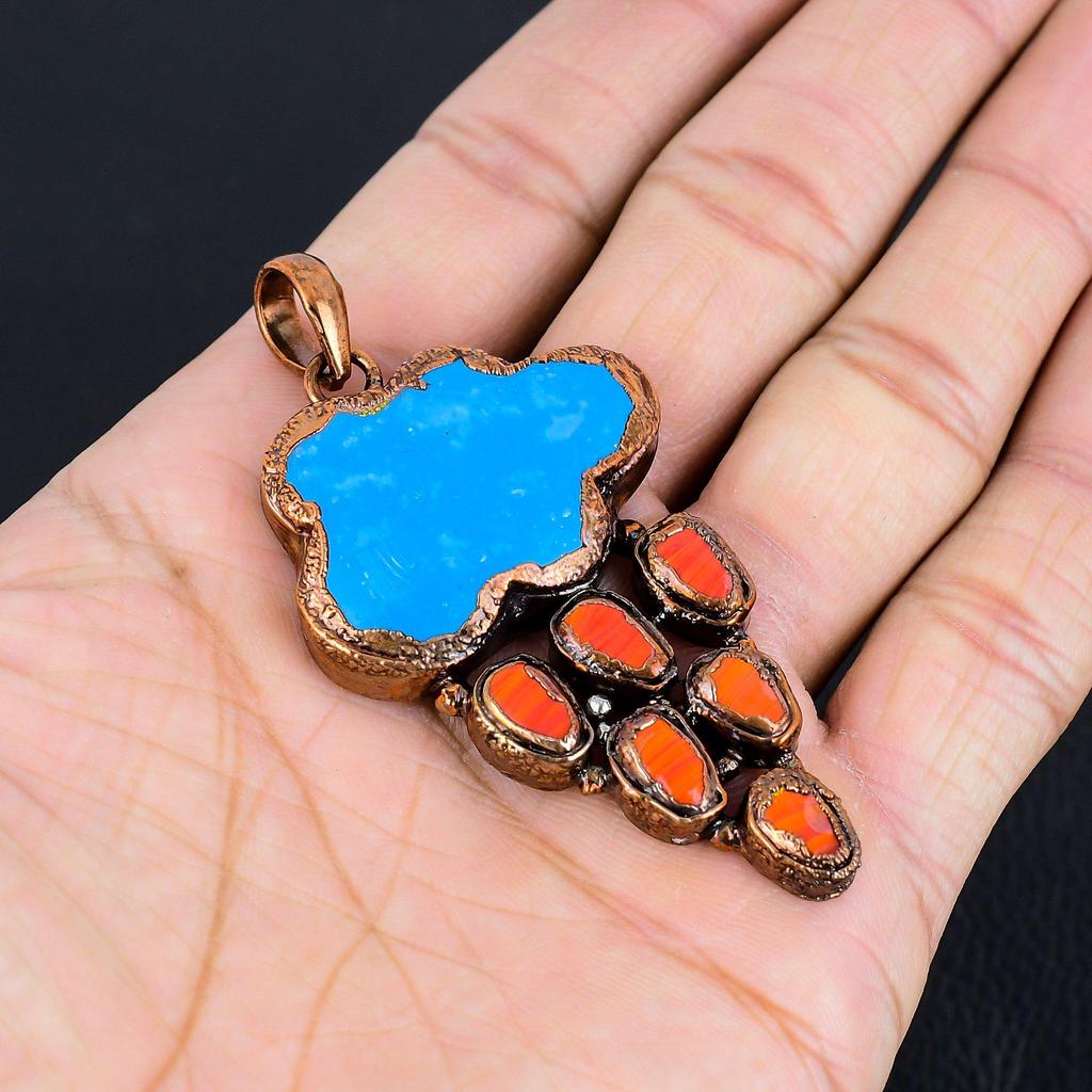 Sleeping Beauty Turquoise Pendant,  Copper Electroformed Gemstone Jewelry, Handmade Pendant, For Thanksgiving