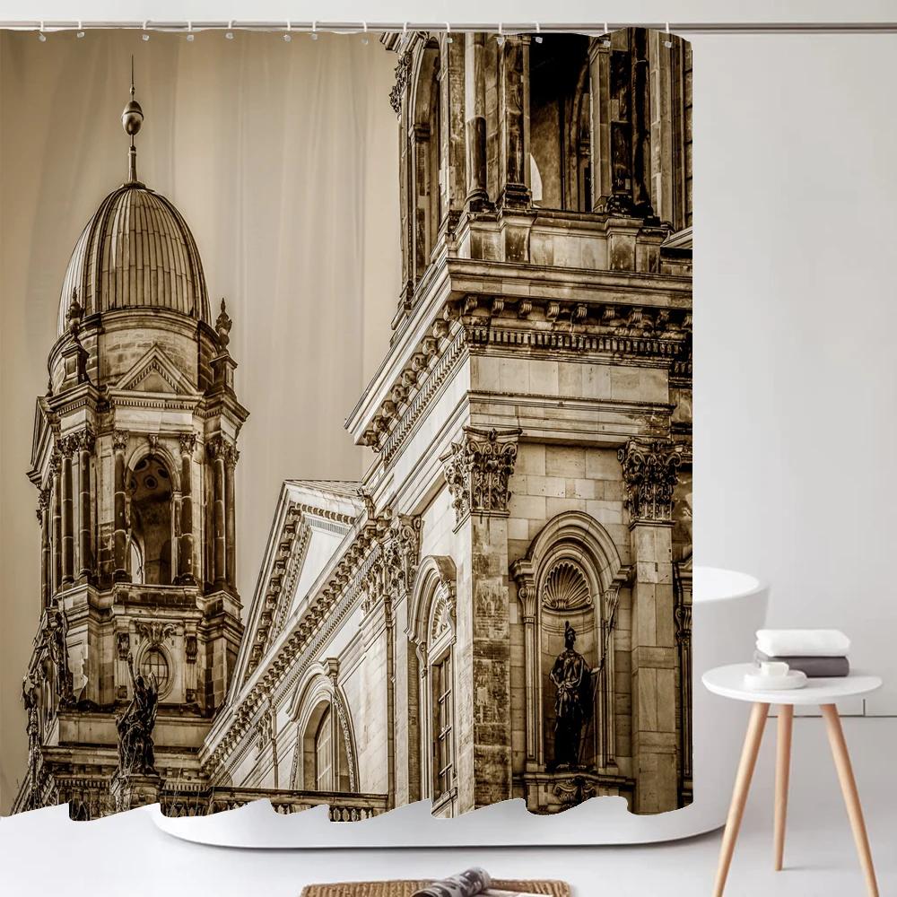 

Famous Architectural Scenery Shower Curtain Printed European Landscape Polyster Home Decor Bathroom Curtain With Hooks W60H190(CM)-1 Pcs