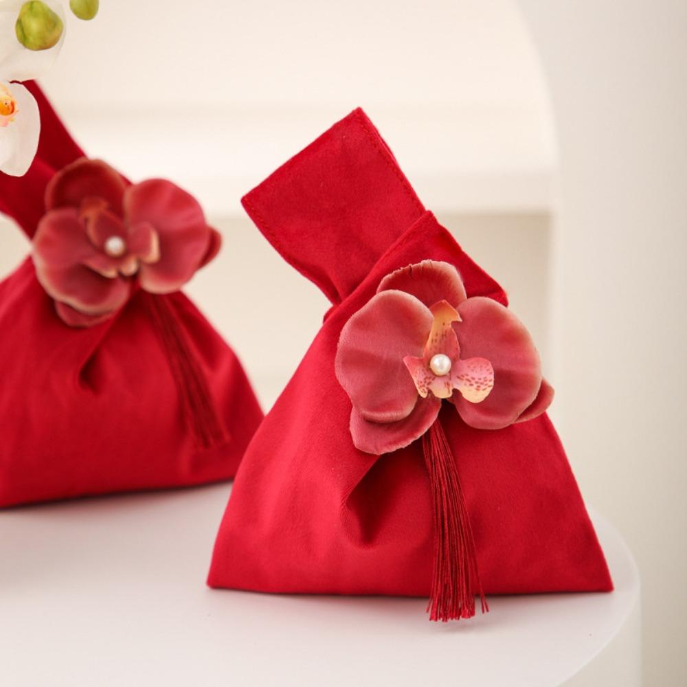 Velvet Flower Tassel Wrist Bag Temperament Festive Sugar Box  Cheongsam Accessories