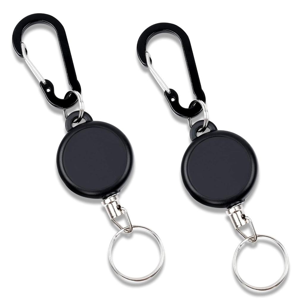 Reel key holder carabiner metal wire maximum length 65cm extendable loss prevention 2-piece set 12-month quality guarantee.