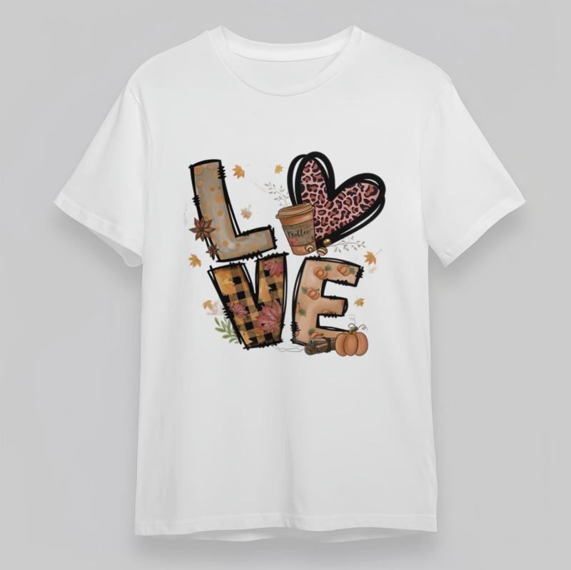 

Women s Oversize Comfy Classic T-Shirt Eclectic Love Pattern With Coffee Cup Tee 4XL