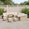 Ensemble de Canapé de Jardin Modular 14 Pièces avec Coussins Beige Rattan Poly Acacia, Ensemble de Salle à Manger de Jardin 3363761