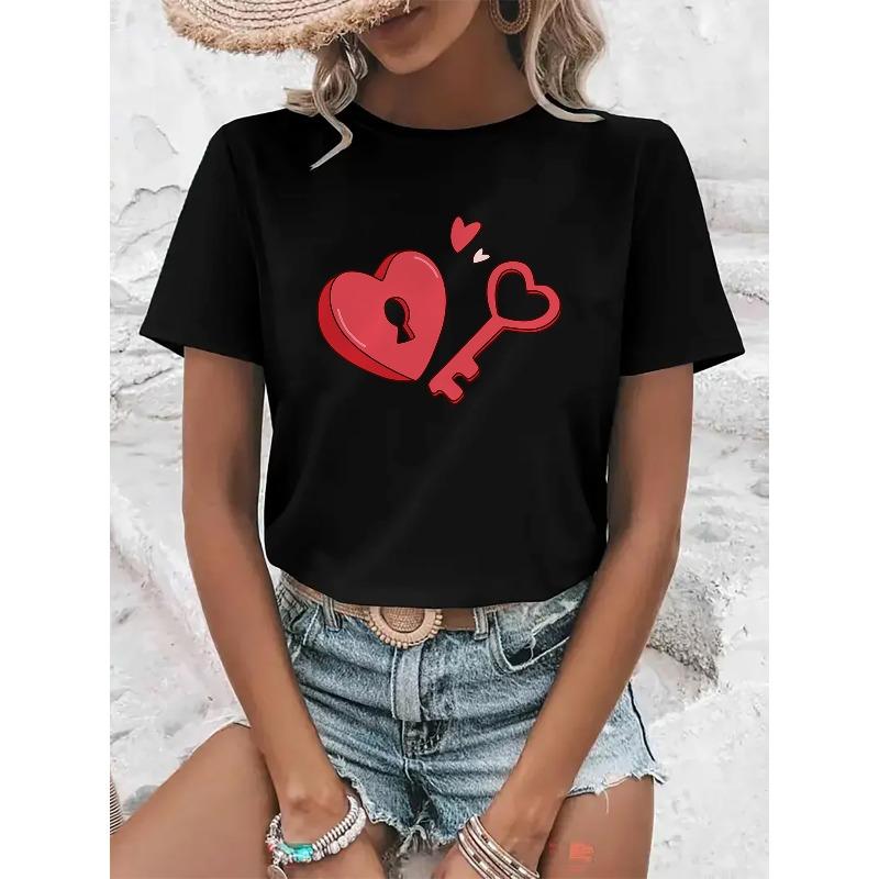 

European sizes Women s Casual Short-Sleeve T-Shirt - Printed, Loose Round Neck Design, Breathable Medium-Stretch Fabric 4XL чорний