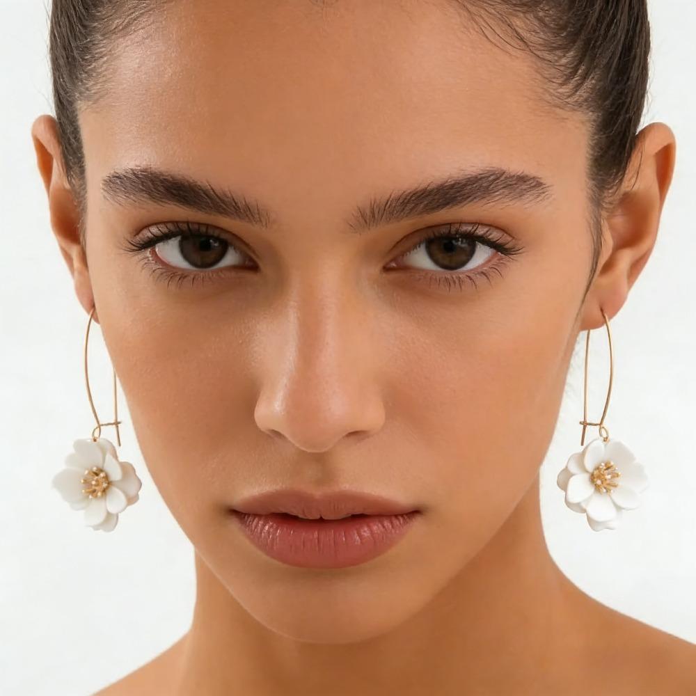 Flower Drop For Women Korean Sweet Long Petal Temperament Earrings Jewelry Accessories