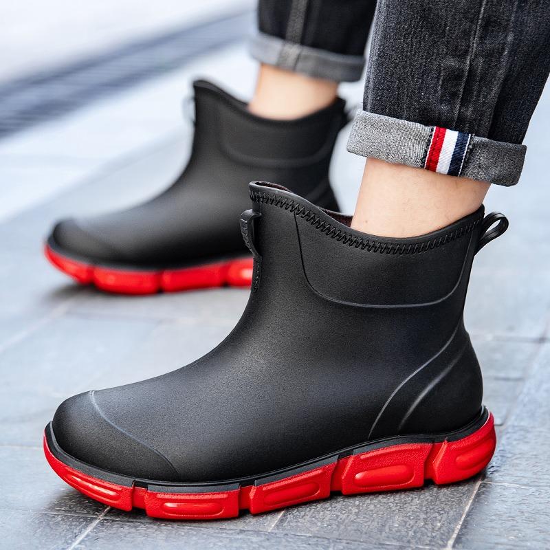 Spring and summer wading short boots khaki white men's rain shoes non-slip lightweight waterproof black classic rubber shoes waterproof boots men