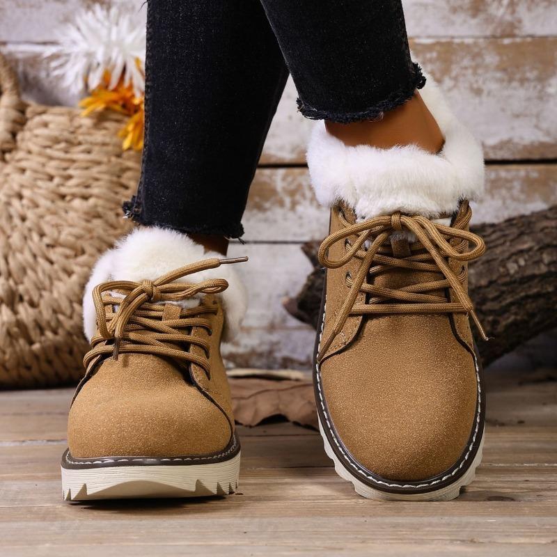 Winter Vintage Warm Hairy Low Top Non Slip Cotton Shoes for Women Retro Solid Versatile Plush Comfortable Chunky Snow Shoes