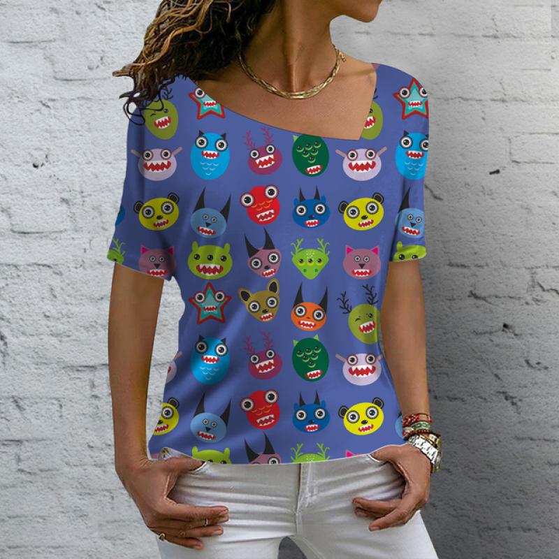 Dámská trička s výstřihem do V, roztomilými kočkami, potiskem, krátkým rukávem, letní kawaii módní ležérní trička, streetwear, dámské oblečení