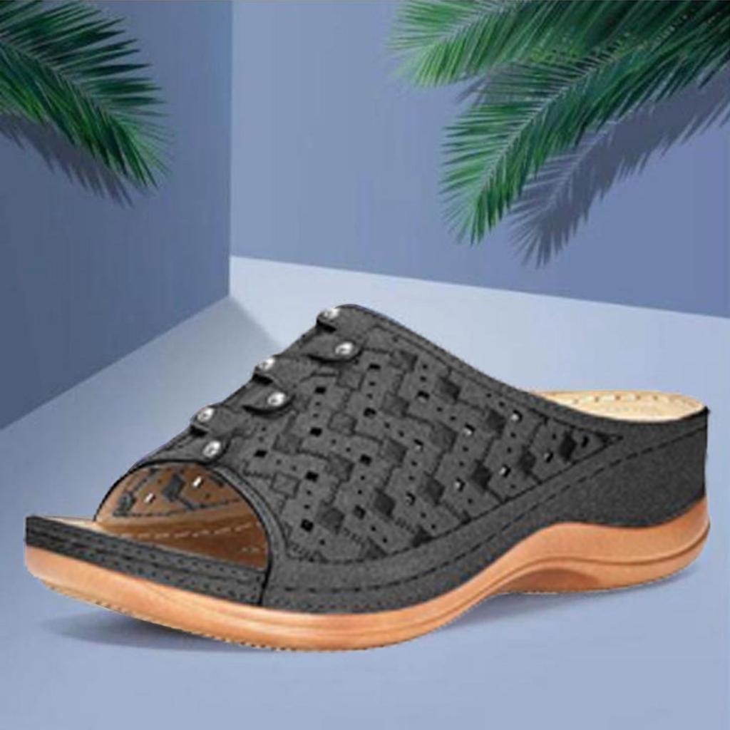 Womens Shoes Wedges Sandalias Hollow Out Solid Peep-toe Slippers