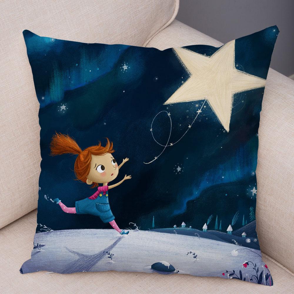 Super Soft Plush Pillow Case for Sofa Home Watercolor Cartoon Girl Cushion Cover Decor Fairy Tale World Lovely Child Pillowcase
