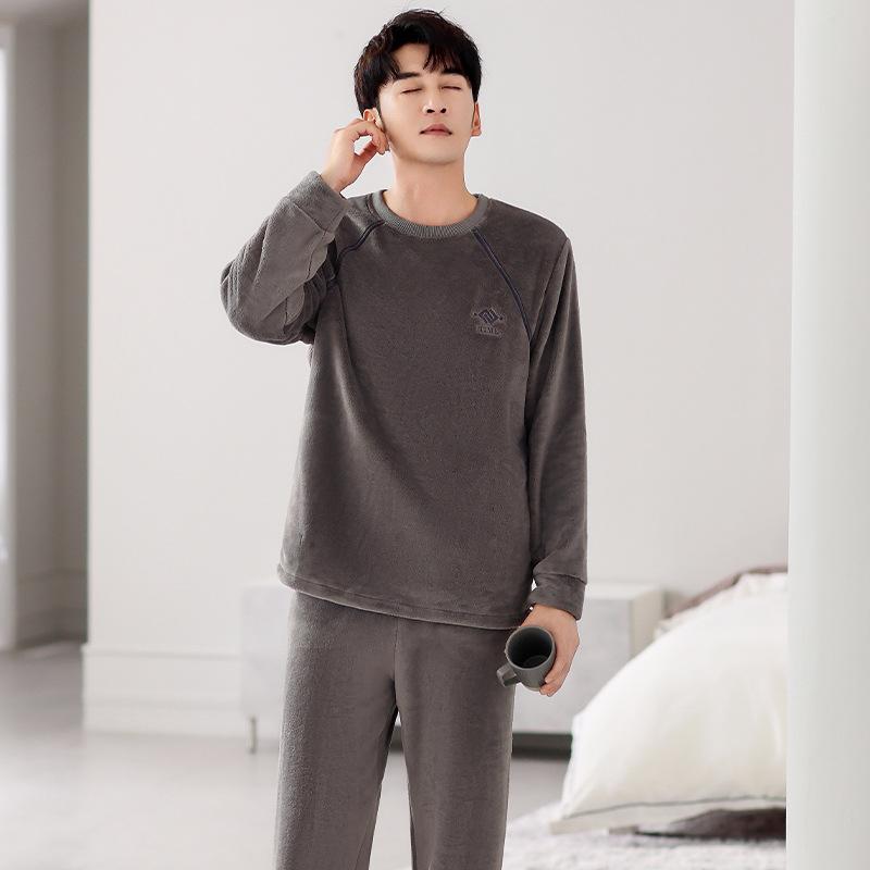 Pajamas Men'S Winter Coral Fleece Thickened Fleece Autumn And Winter Flannel Winter Large Size Loungewear