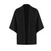Set Kimono Negru Japonez pentru Bărbați, Jachetă cu Față Deschisă, Mânecă 3/4, cu Pantaloni, Stil Asiatic Chinezesc, Cardigan Imprimat