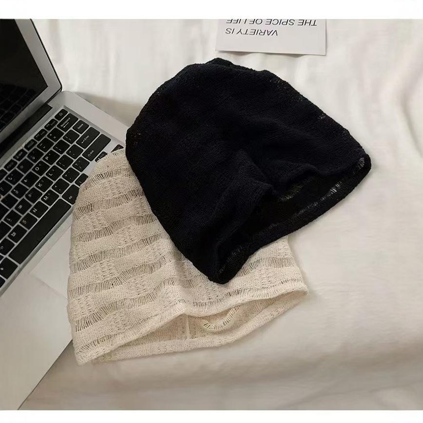 Stacked Hat, Female, Thin, Breathable Cotton and Linen, Cold Hat, Japanese Style, Knitted Hollow Out, Big Head Circumference, Small Face, Toe Cap
