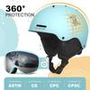 Odoland Ski Helmet with Snowboard Adjustable Impact Size Small Kids' Goggles, Helmet, Size, Anti-Fog, Resistant, Breathable, Cyan,