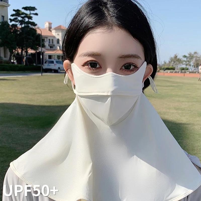 

Summer Ice Silk Sun Protection Mask For Women UPF50+ Anti-UV Scarf Outdoor Cycling Hiking 360° Face Neck Cover one size бежевий