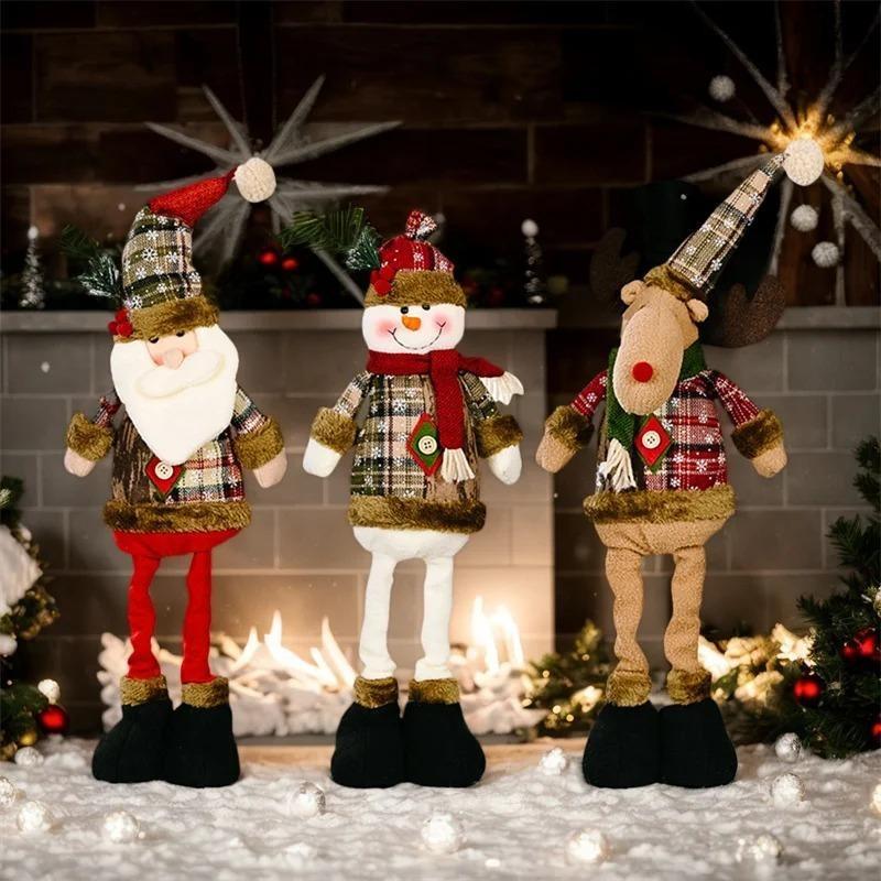 Vintage Snowflake Checkered Fabric Stretch Christmas Doll Ornaments, Tabletop Doll Decor, Christmas Gift for Home Hotel Shopping Mall