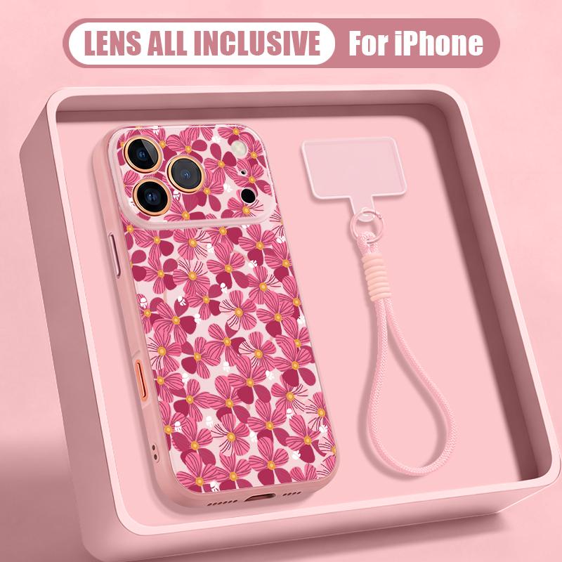 Pink Lily Flower Print Hand Strap Case For iPhone 17 Pro Max Hybrid TPU+PC Magnetic For Magsafe Matte Cover For iPhone 16 15 14 13 Pro Max