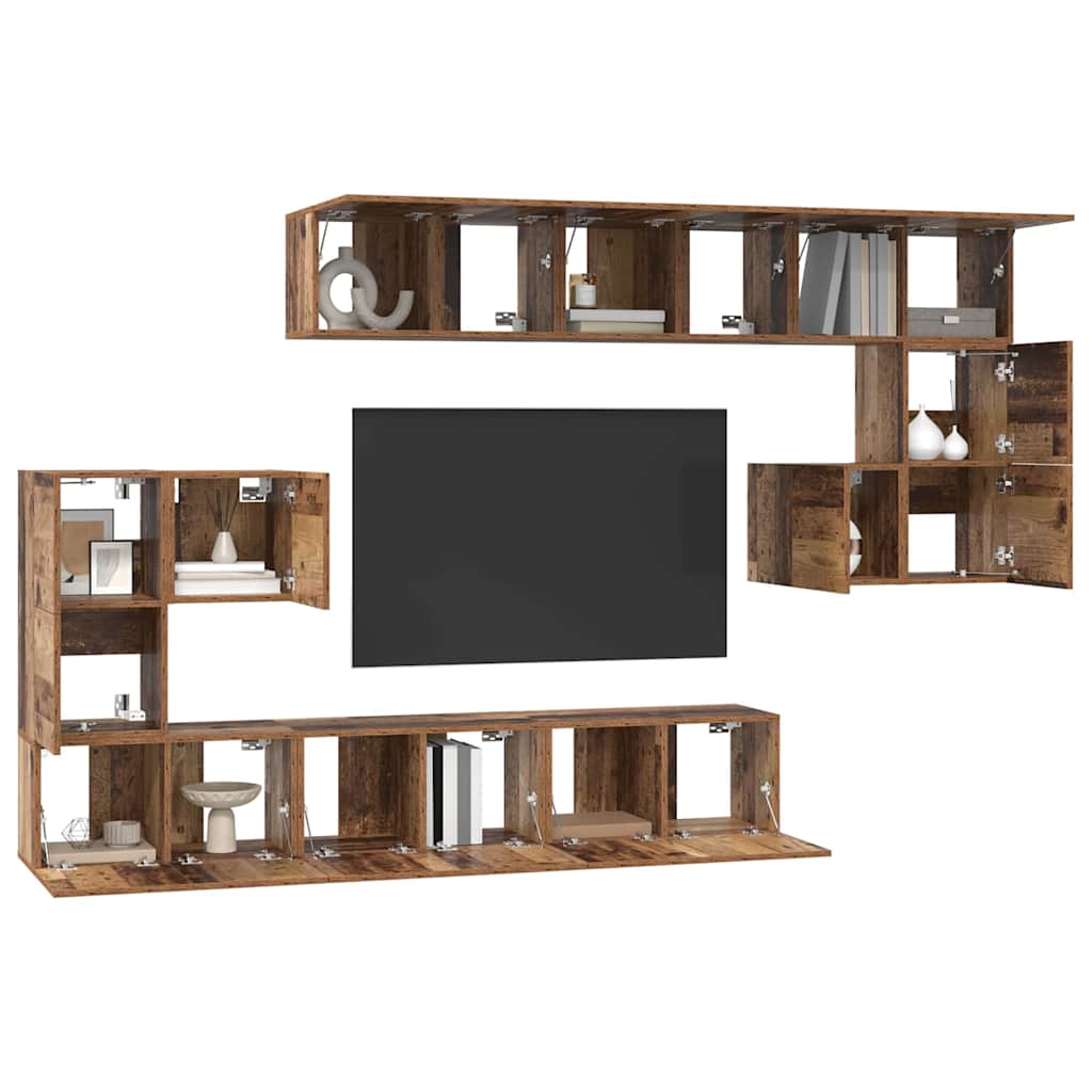 Wall Mounted TV Cabinet Set 10 pcs Reclaimed Wood Effect Particleboard