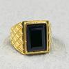 Big Black Stone Signet Rings for Men  Gold Color Tone 316L Stainless Steel Rhombus Engagement Anel Masculino