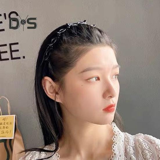 2Pcs Women Headband with Clips Double Layer Design Anti-slip Hairband Bang Braided Hair Hoop Hair Accessories