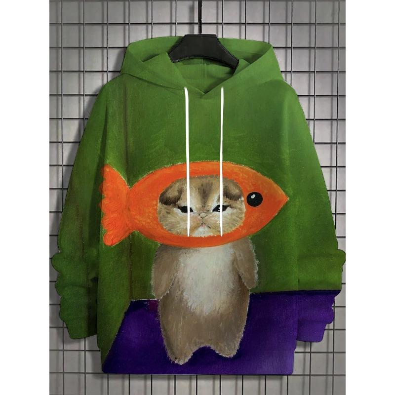 Autumn and Winter New Men's 3D Full Body Print Japanese Black Cat Hoodie Unisex Casual Fashion Men's Hoodie Street Men's Tops