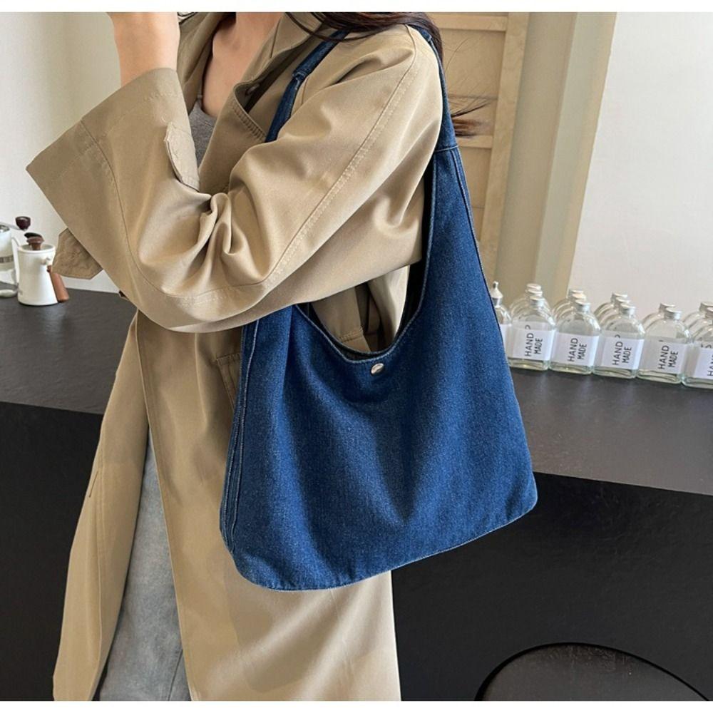 Daily Women Shoulder Bag High-capacity Wallet/Cosmetics Storage Ladies Denim Fabric Denim Tote