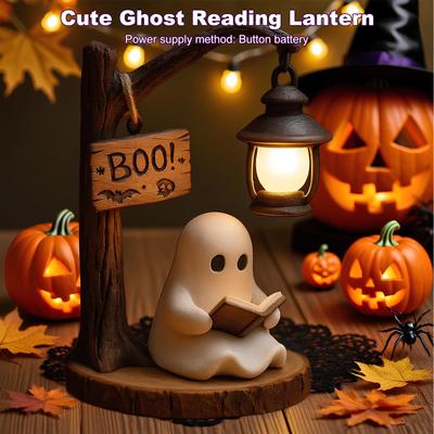 Cute Ghost Reading Lantern Halloween Ghost Night Light Ghost Reading Night Light Glowing Halloween Ghost Decorations