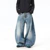 Unisex High Waist Barrel Jeans Loose Fit Streetwear Wide Leg Jeans Vintage American Zip Fly Stretch Denim Trousers