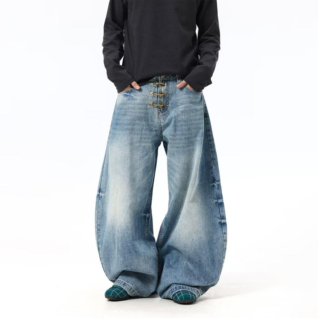 Unisex High Waist Barrel Jeans Loose Fit Streetwear Wide Leg Jeans Vintage American Zip Fly Stretch Denim Trousers