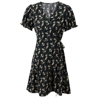 Sancai French V-Neck Floral A-Line Short Dress