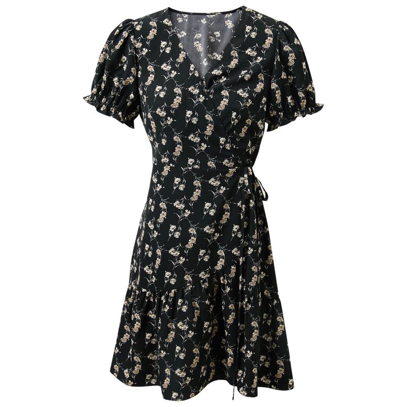 

Sancai French V-Neck Floral A-Line Short Dress S