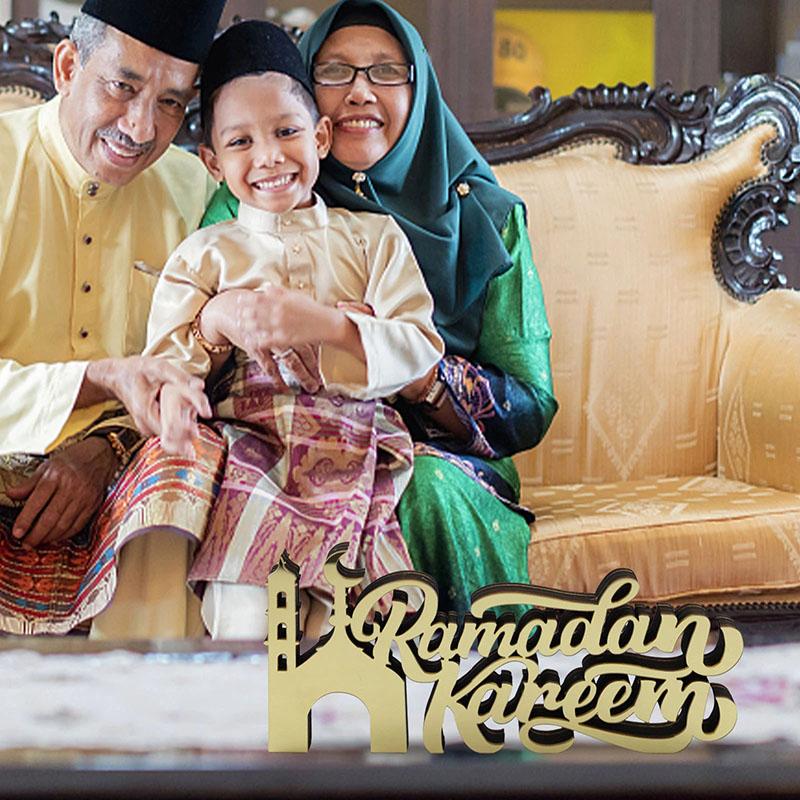 Trä Akryl Islamiska Bordsdekorationer Ramadan Kareem och Eid Mubarak Dekoration