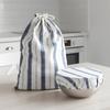Linen Bread Storage Bag with Bowl Cover, Striped Navy Blue Beige, 16x12 Inch Sourdough Proofing Bag, Reble Bread Keeper