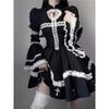 Rochie de petrecere cosplay gotică în stil japonez de toamnă pentru femei, cu mânecă lungă, dantelă cu volan, mini rochii negre, rochie Lolita vintage Y2k nou