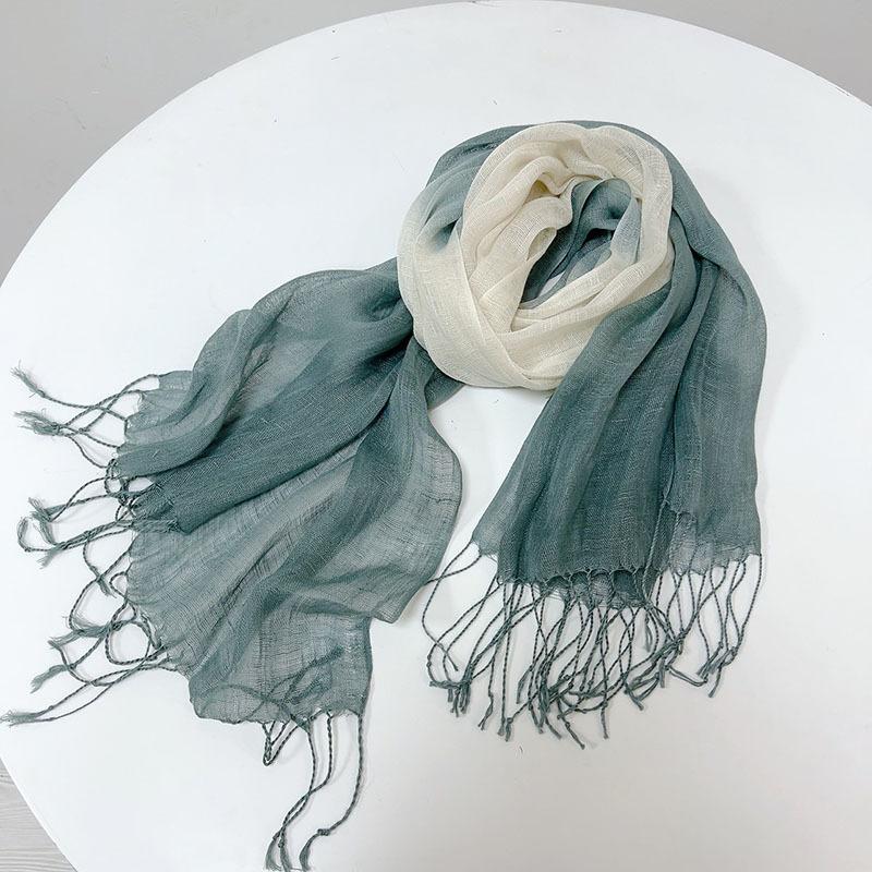 100% Linen Gradient Woman Spring Scarf Echarpe Muslim Hijab Foulard Shawls Tie Dye Scarves Women/Men Sjaal Scarfs for Ladies
