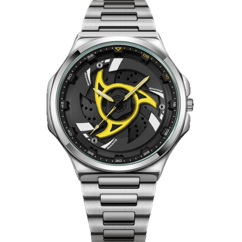 Men's steel belt watch rotatable wheel hub dial sporty quartz watch