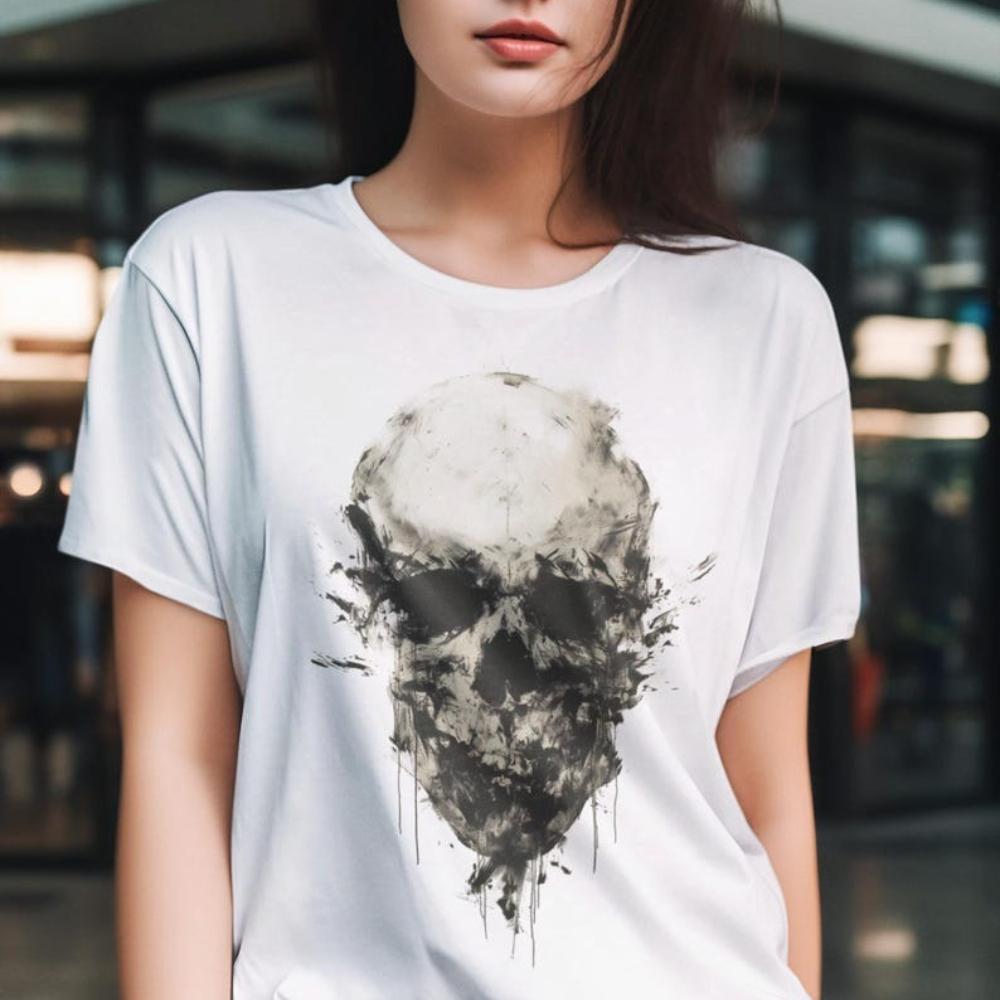 Grunge Skull Woman Man TShirt Gothic Watercolor Graphic T Shirts Vintage Fashion Creative Cool Shortsleev Streetwear Tops Tee