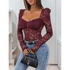Women's Lace Sheer Long Sleeve Corset Bodysuit Sweetheart Neck Going Out Tops Party Club Leotard