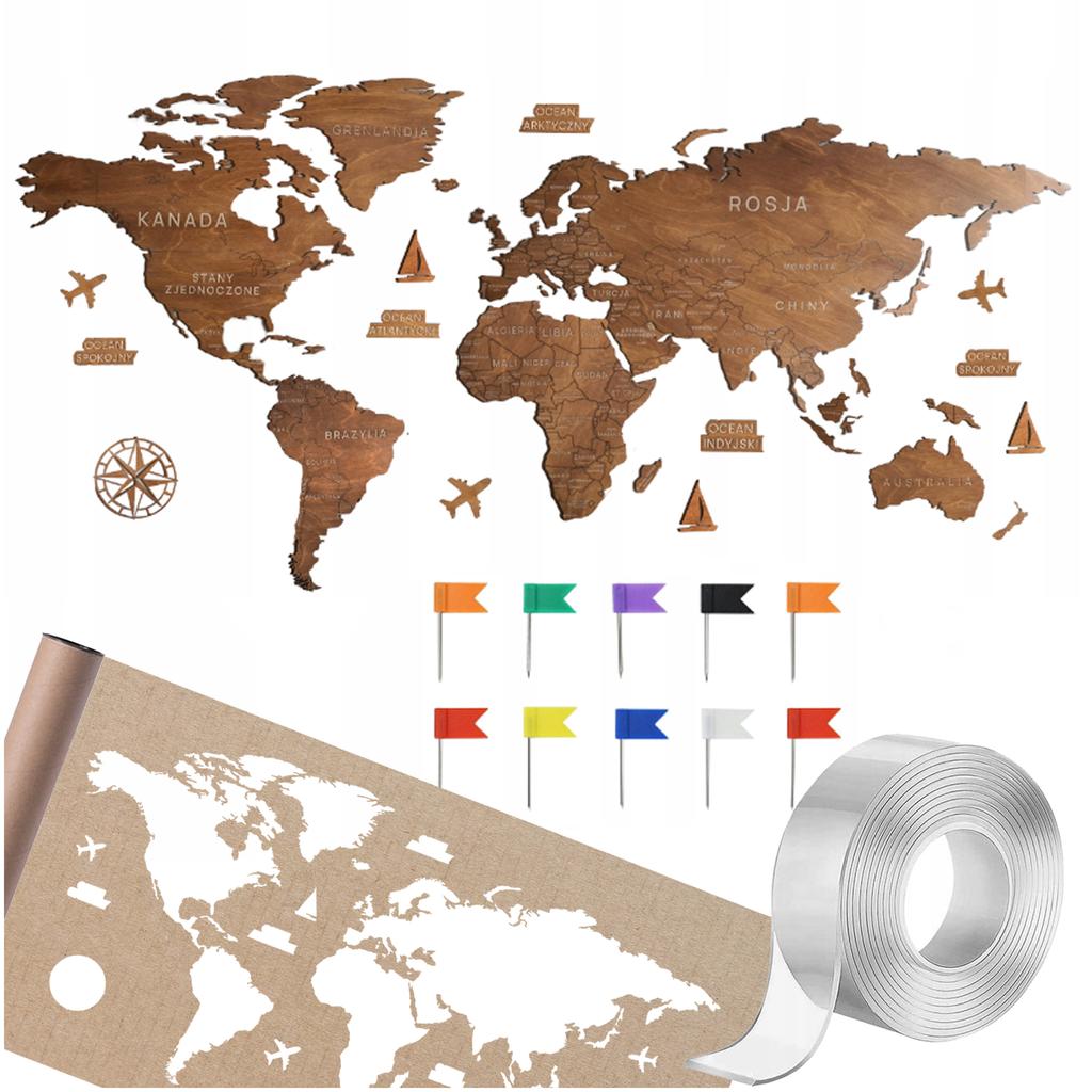 World map of countries with accessories 120cm World map for wall for children