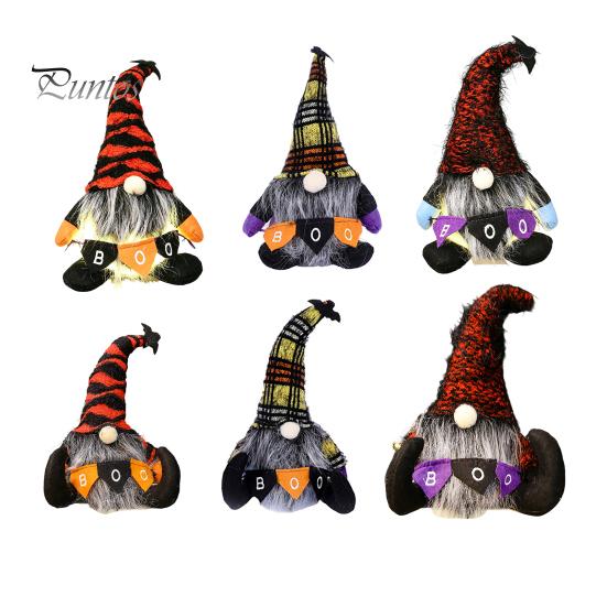 Striped Knitted Gnomes Halloween Plush Gnome Decoration, Spooky Boo Swedish Tomte Elf Figurine, Faceless Scandinavian Dwarf Ornament for Home