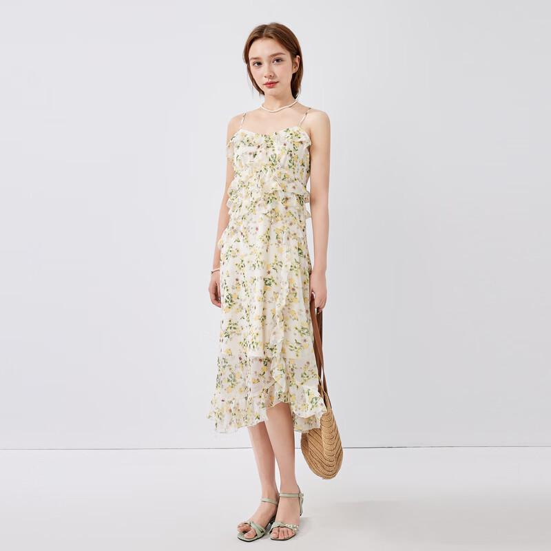 Qiusui Yiren Floral Ruffle Chiffon Dress