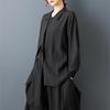 Spring Dark Style Niche Design: Loose Lapel Sashes Shirt & Wide Leg Pants Set