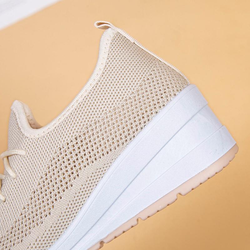 2024 Summer Net Shoes Women's Inner Elevation Shoes Breathable Mesh Surface Non-slip Soft Sole Comfortable Casual Shoes White Sports Shoes