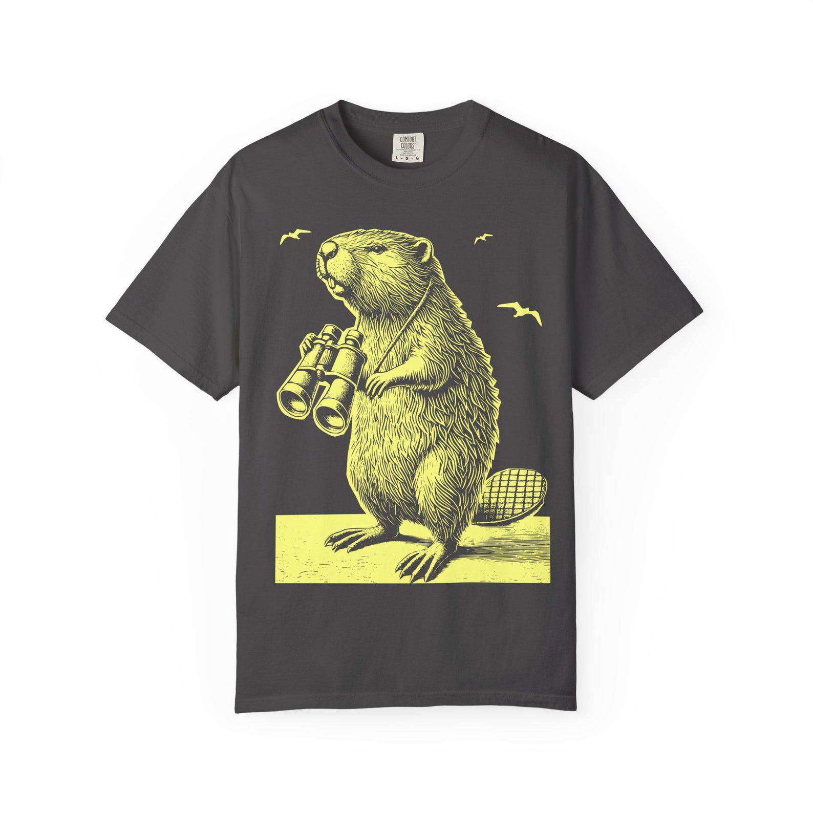 Beaver Watching Line Art T-Shirt: Nature Lover Birder Gift XL