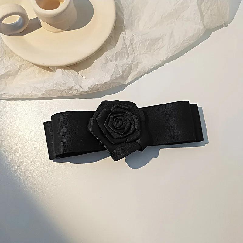 

Korean Ribbon Rose Flower Hair Clips for Women Girls Fashion Ponytail Bow Hairpins Temperament Headpiece Hair Accessories чорний