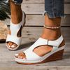 Summer New Large Size Sandals Women's Sewing Line Breathable Velcro Hollowed Wedge Sandals Women