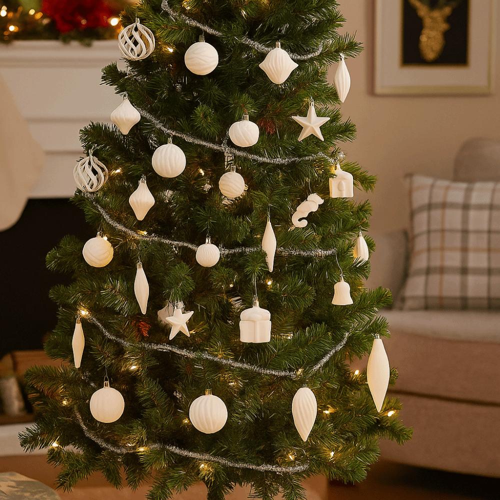 28Pcs Special-shaped Flocked Christmas Balls Colorful Reusable Christmas Hanging Balls Hollow Out Decorative Xmas Tree Ornaments