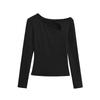 Design Sense Oblique Neckline Hollow Long-Sleeve Slim-Fit Velvet Top for Women - Autumn/Winter Sexy Base Layer